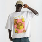 Oversized white t-shirt with bold Falafel illustration, 100% cotton.