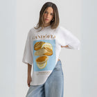 Oversized white t-shirt with bold Gandofli illustration, 100% cotton.