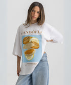 Oversized white t-shirt with bold Gandofli illustration, 100% cotton.