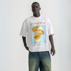 Oversized white t-shirt with bold Gandofli illustration, 100% cotton.