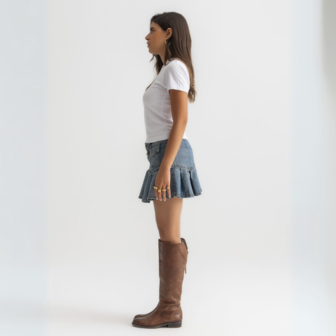 Women’s cropped white baby tee in cotton-lycra with bold grungy BTO logo on chest.