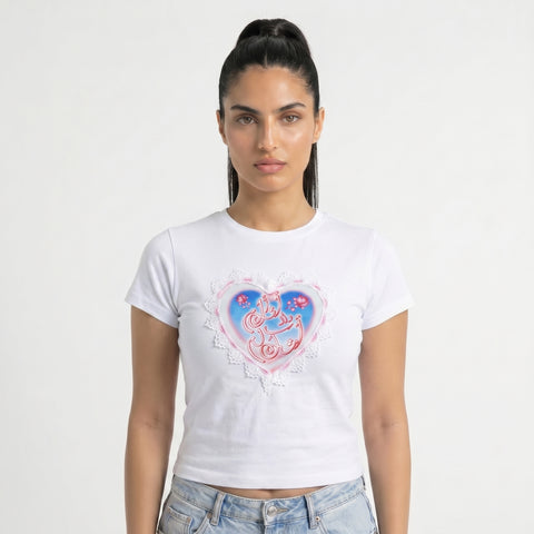 أتألم ولا أتكلم - Lace & Print Baby Tee