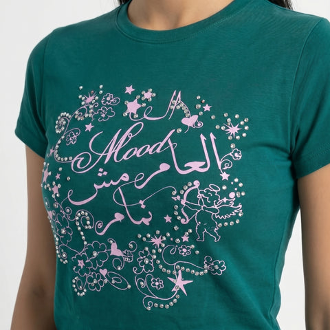 المود العام مش تمام - Strass & Print Baby Tee