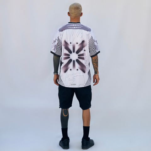 Horoob / escapisom Jersey from Cairo (Un)Censored – unisex oversized fit with embroidered details white, grey and black design by BTX x Malak Ghoneim