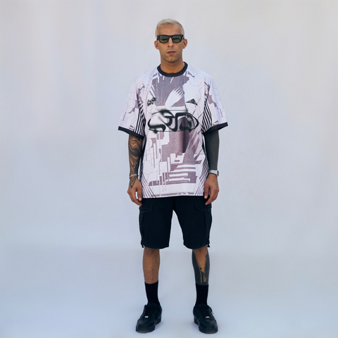 Horoob / escapisom Jersey from Cairo (Un)Censored – unisex oversized fit with embroidered details white, grey and black design by BTX x Malak Ghoneim