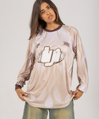 horreya / freedom long sleeve Jersey from Cairo (Un)Censored – unisex oversized fit with vinyl detailing and embroidered details beige, white and brown design by BTX x Malak Ghoneim