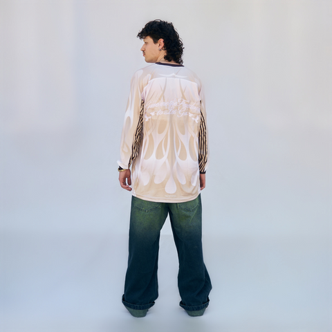 horreya / freedom long sleeve Jersey from Cairo (Un)Censored – unisex oversized fit with vinyl detailing and embroidered details beige, white and brown design by BTX x Malak Ghoneim