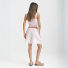 Striped Rose Pink and White cropped cotton top with burgundy ‘Humble’ embroidery on front.