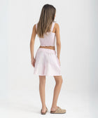 Striped Rose Pink and White cropped cotton top with burgundy ‘Humble’ embroidery on front.