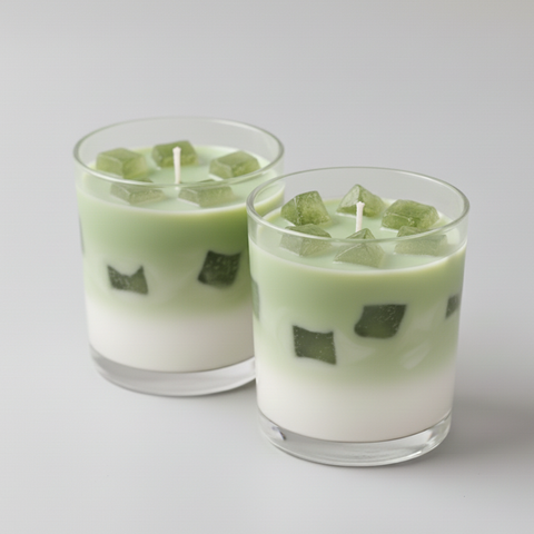 BROWNTOAST Matcha Latte Candle — realistic handcrafted vanilla-scented candle made to look like an iced latte. Part of the Dopamine Decor lifestyle drop.