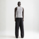 Men’s grey ribbed tank top, back view showcasing fitted silhouette and minimal design