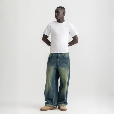 Men’s basic fitted t-shirt in white, front view showcasing slim fit and minimalist design