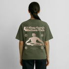 Boxy fit olive t-shirt with beige gradient print on the front and back.