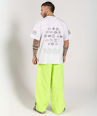 Unisex wide-fit waterproof pants in soft polyester with side stripe logo and adjustable waistband.