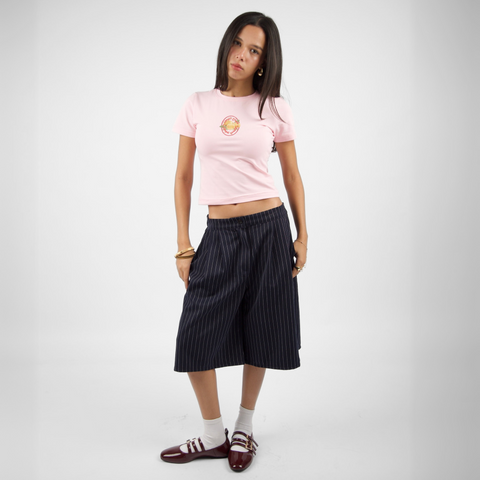 Sabah El lamoon Morning Market baby tee – in pink with colorful silk-screen lemon front print, BTX x Nada Sultan