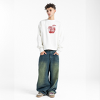 Sabah El Tofah Morning Market sweatshirt – white boxy cropped fit with burgundy silk-screen front print, BTX x Nada Sultan